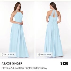 Azazie Ginger Sky Blue A-Line Halter Pleated Chiffon Dress